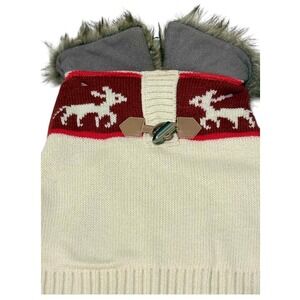 Pet Shoppe Holiday Fur Collared Dog Sweater Medium/Large 20-35 Lbs Cream/Maroon